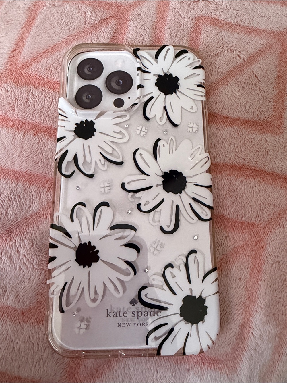 kate spade Clear iPhone Case with Black & White Daisy Design